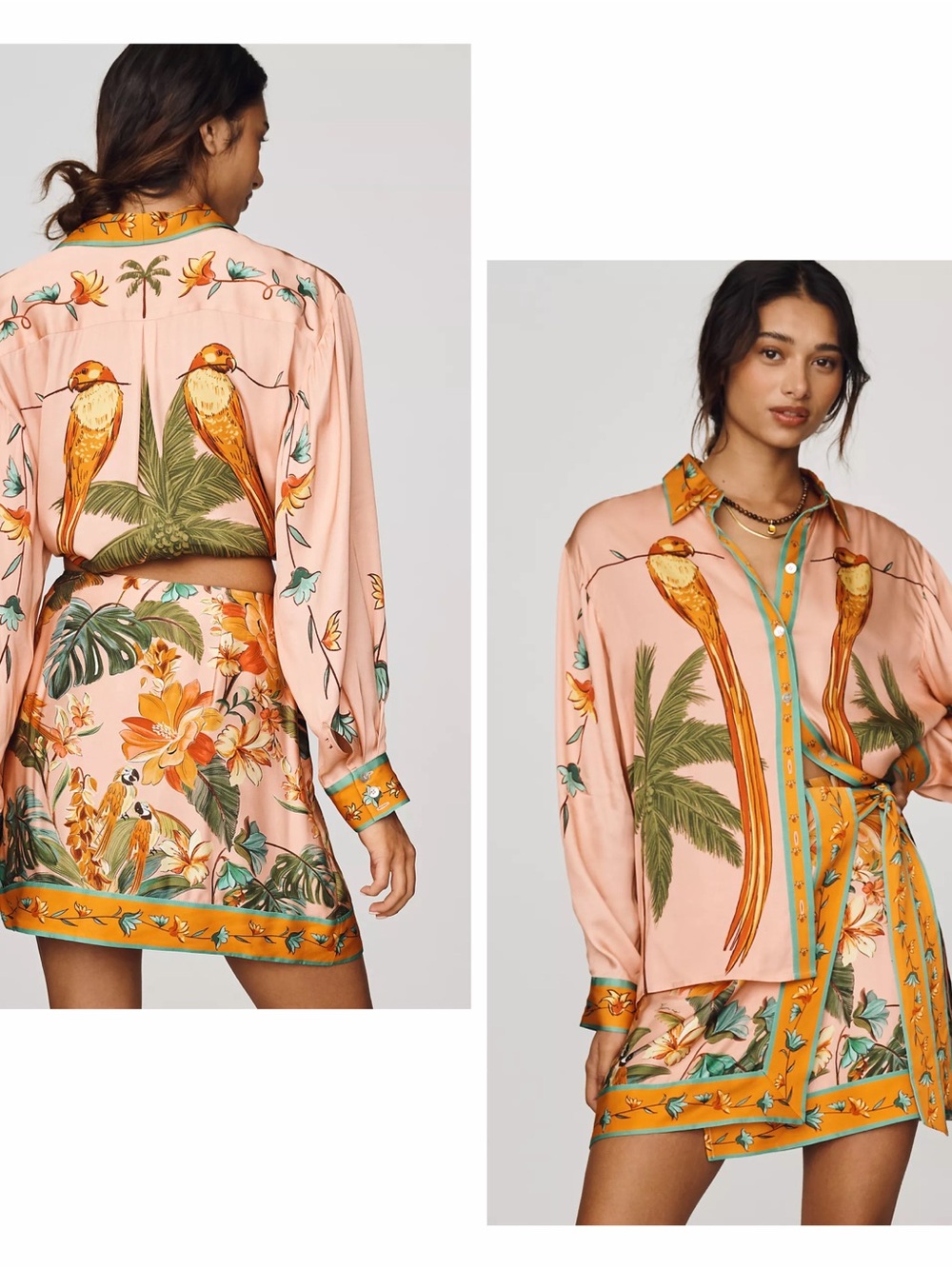 FARM Rio Birds Pink Tropical Parrot Print Mini Skirt